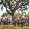 The local high school marching band provided one last show before retiring from the communal festivities