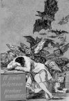 The Sleep of Reason Produces Monsters, forty-third etching in Francisco Goya’s satirical Los Caprichos (1799). Cover design dedicated to John J. Simon.